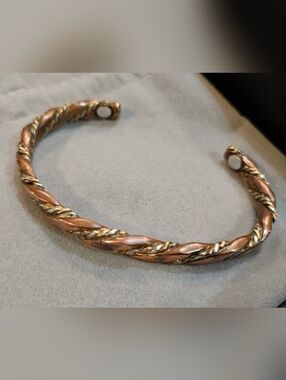Twisted Copper and Gold Magnetic Therapy Cuff Bracelet